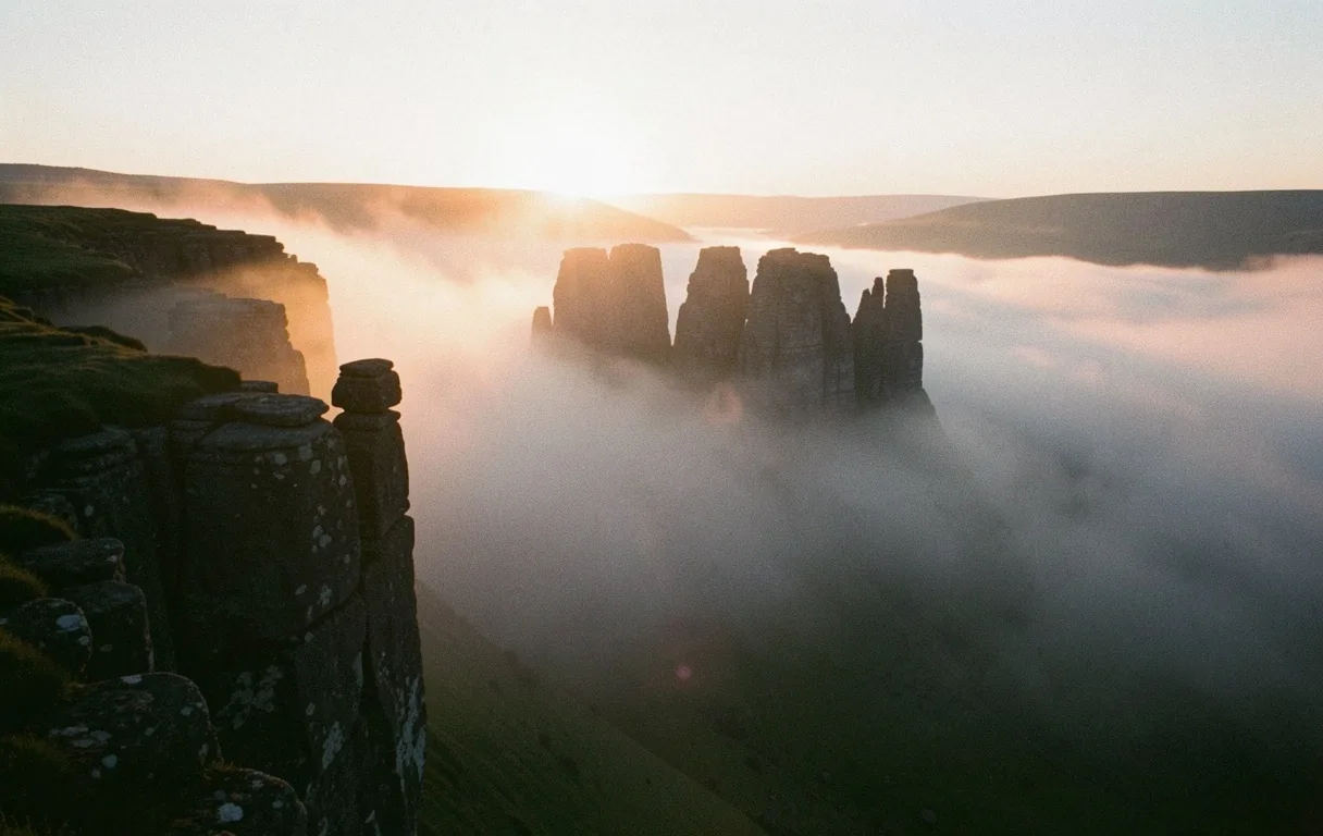 Misty limestone landscape near Sheffield