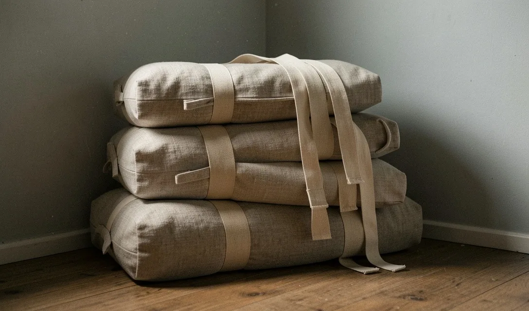 Tactile linen textures in a yoga studio